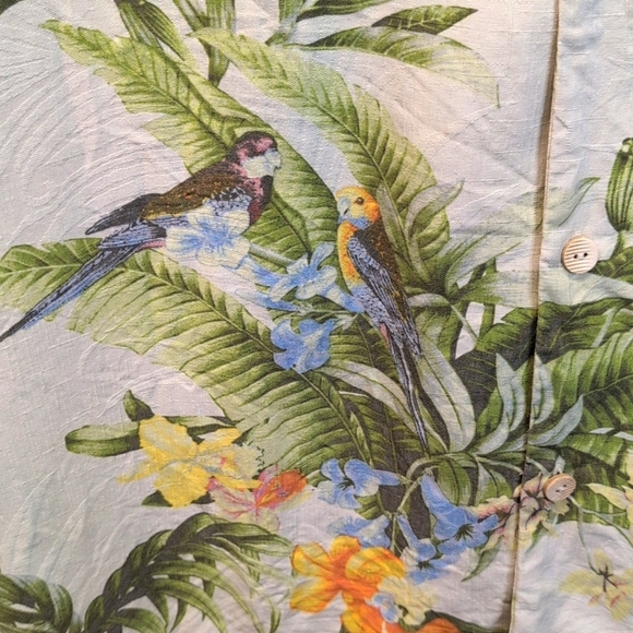 Tommy Bahama Silk Camp Shirt Hawaiian Floral/Bird Print Button Down Mens Large L - Picture 2 of 8